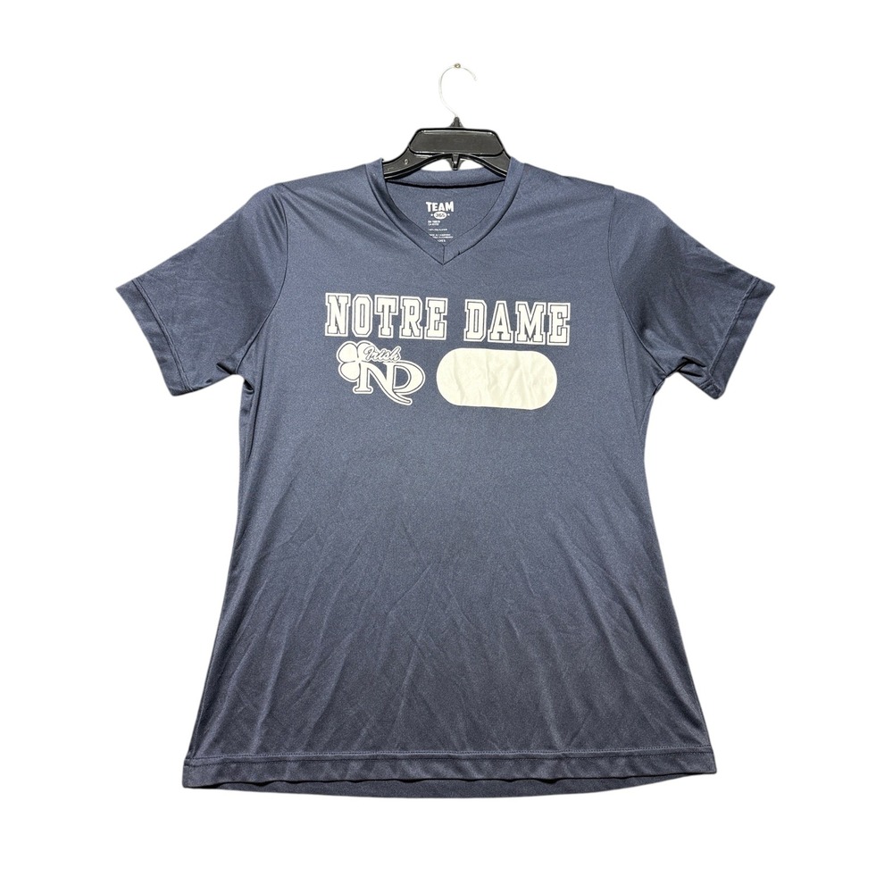 Team 365 Notre Dame T-Shirt Women Large Navy Blue V-Neck Performance Tee